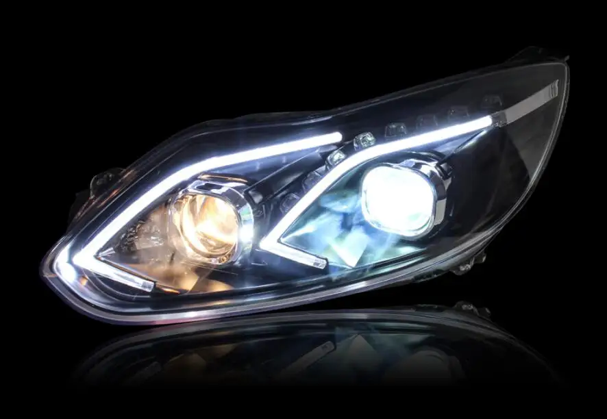 Видео шоу автомобиля Стайлинг фара для Головной фонарь с фокусом 2012 2013 год DRL дневные ходовые огни би-ксенон HID аксессуары