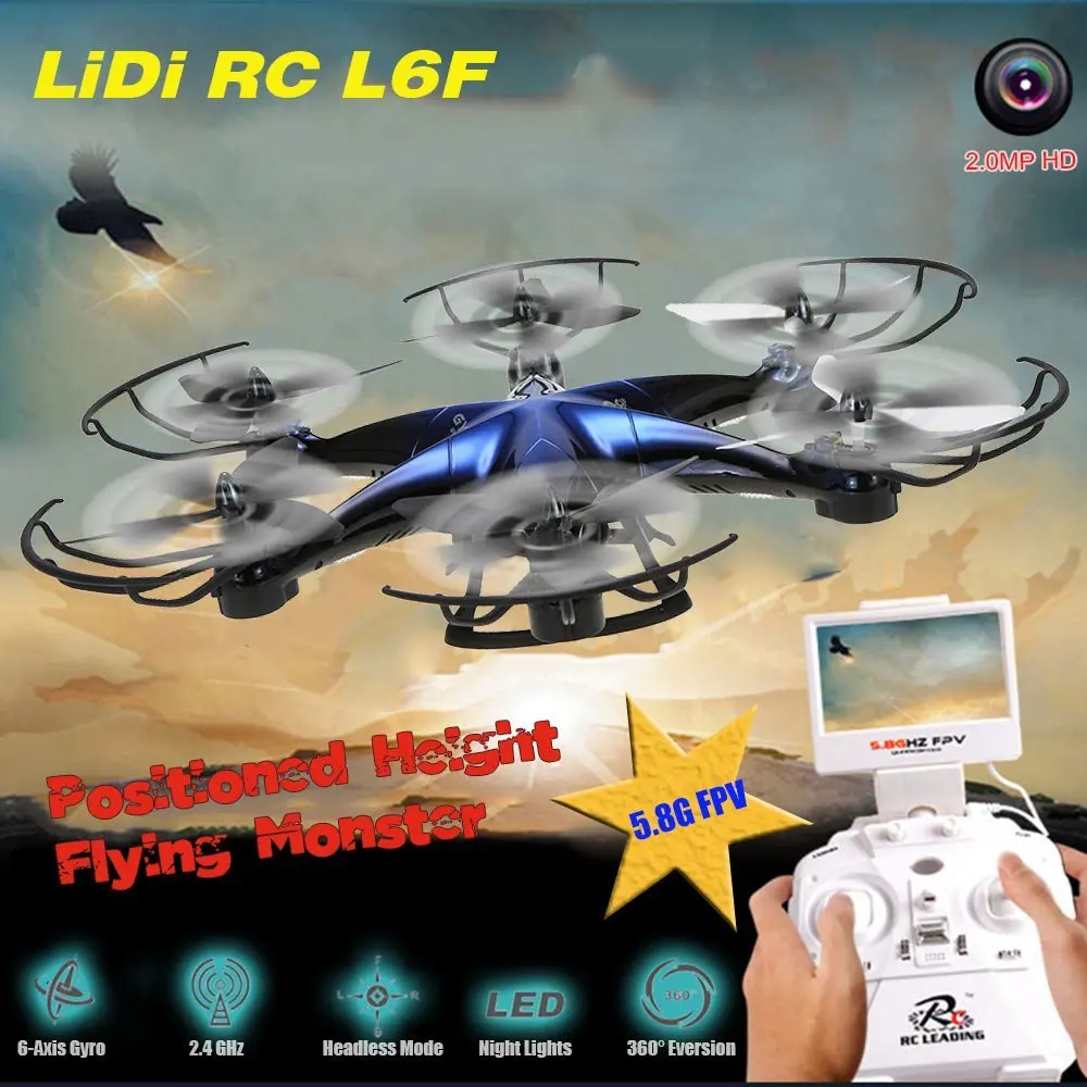 LiDi RC L6F 5,8 ГГц FPV в режиме реального времени позиционируется высота 4CH 6 осевой гироскоп RC Мультикоптер с 2.0MP HD камерой FPV RC Квадрокоптер RTF