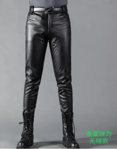 27-38 Новая мужская одежда модные тонкие кожаные штаны высокие эластичные корейские повседневные мотоциклетные бархатные брюки из искусственной кожи костюмы - Цвет: black