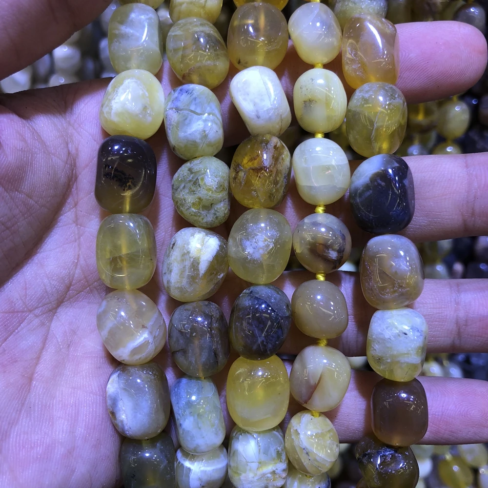 Wholesale 2strings Natural Yellow Opal Stone Polished Gem Stone Nugget Beads,Genuine Gem Jewelry Making Beads,15.5