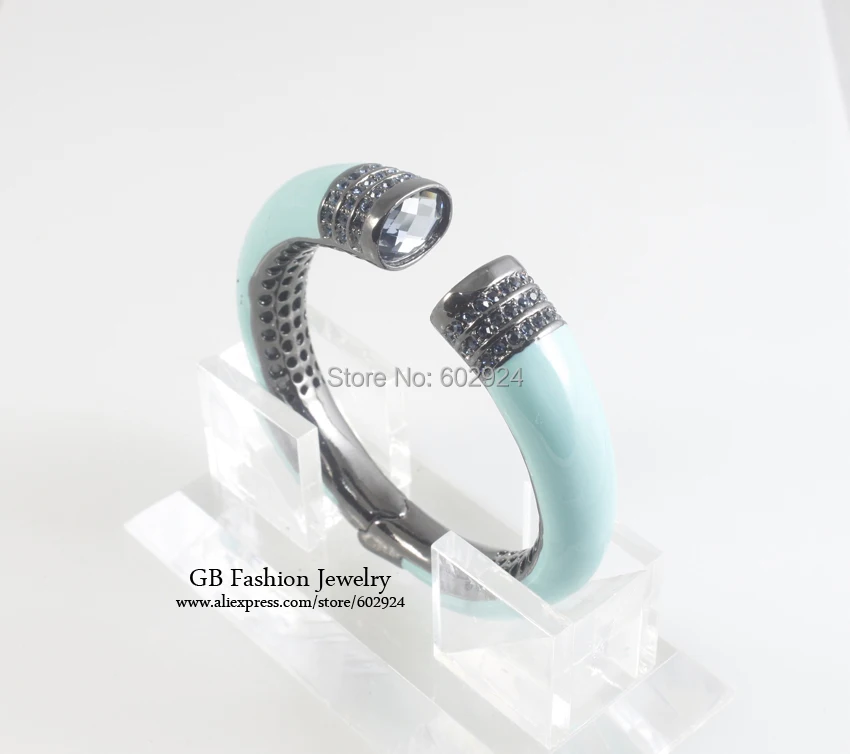 

GrayBirds Free Shipping Gun Black Plated Bangles For Women Two Glitter Glass Enamel Light Blue Color Luxury Jewelry GB0411