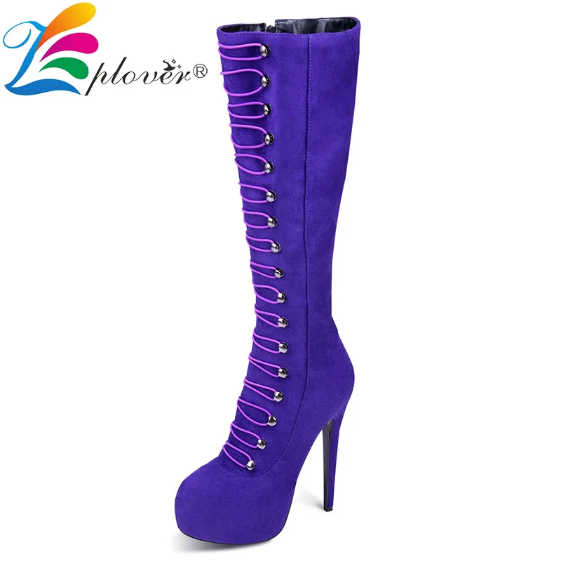 

Winter Boots Women Knee High Fur Platform Boots Pumps Fashion Thin Heels Warm Winter Shoes Woman Botas Zapatos Mujer Hot