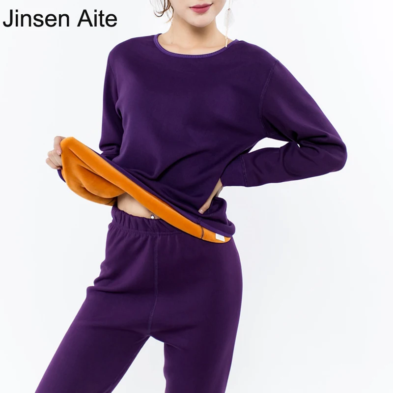 Jinsen Aite, новинка, 2XL-6XL размера плюс, зимние, толстые, флисовые, Женские кальсоны, наборы, теплые, Femme, термобелье, комплект, боди, костюмы JS243