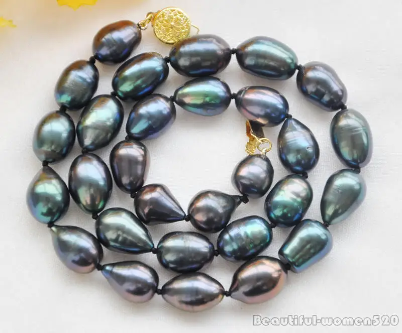 

Z5836 17" 14mm peacock black rice freshwater cultured pearl necklace