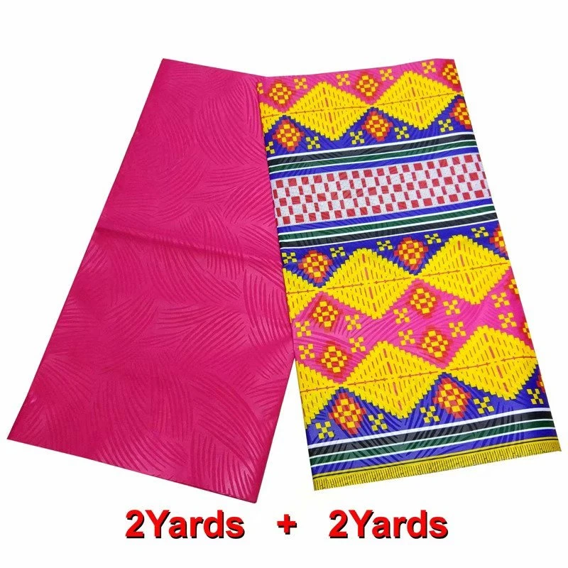

Free Shipping Wax Nigerian fabric Ankara Kent Fabric 2+2 yards Nigeria fabric for yellow+ pink color garment Ankara wax fabric