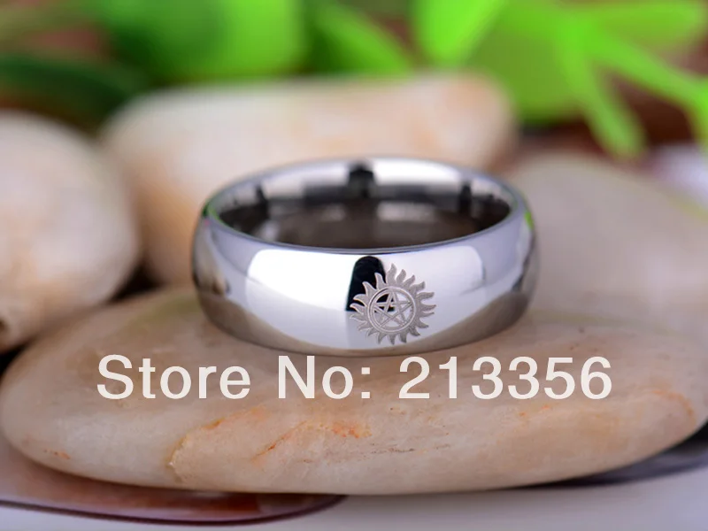 

Cheap Price Free Shipping 2013 USA Hot Selling 8MM Shiny Silver Dome Supernatural The Lord Mens' Tungsten Carbide Wedding Ring