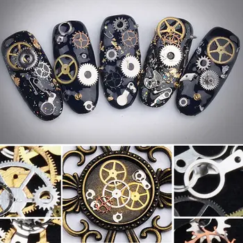 

1 Box Metal Steampunk Nail Stickers Ultra Thin Wheel Gear 3D Nail Decorations Steam Punk Metal Nail Art Decoration Mixed Color