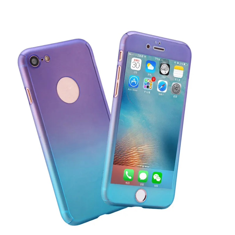 360 градусов полноразмерный защитный Жесткий ПК чехол для iPhone X, 8, 7, 6, 6 S, Plus, 5, 5S SE облегающий чехол градиент Цвет с защитой от царапин и пыли