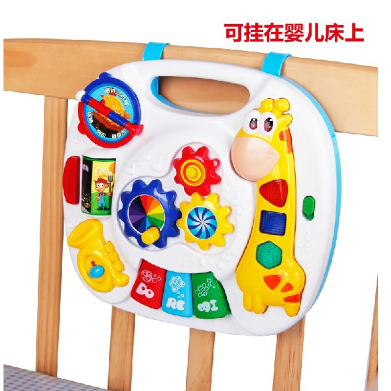 Музыкальная детская кроватка прикрепляемая игрушка обучающий стол 2 в 1 детская кровать висячая игрушка успокаивает и мигает свет