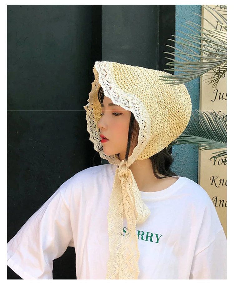 2018 Hot Sale French Mori Girl Style Lace Sunshade Straw Hat Summer Take a Holiday Windproof Beach Hat ACA31 (4)