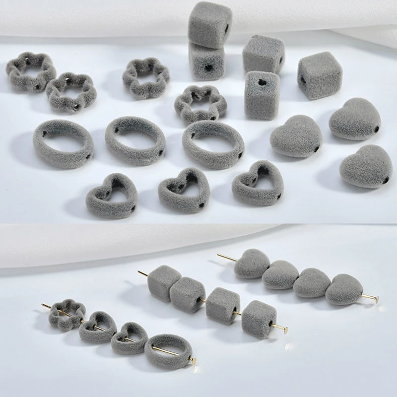 

Grey velvet autumn and winter earrings accessories square hollow flowers oval hearts love DIY material