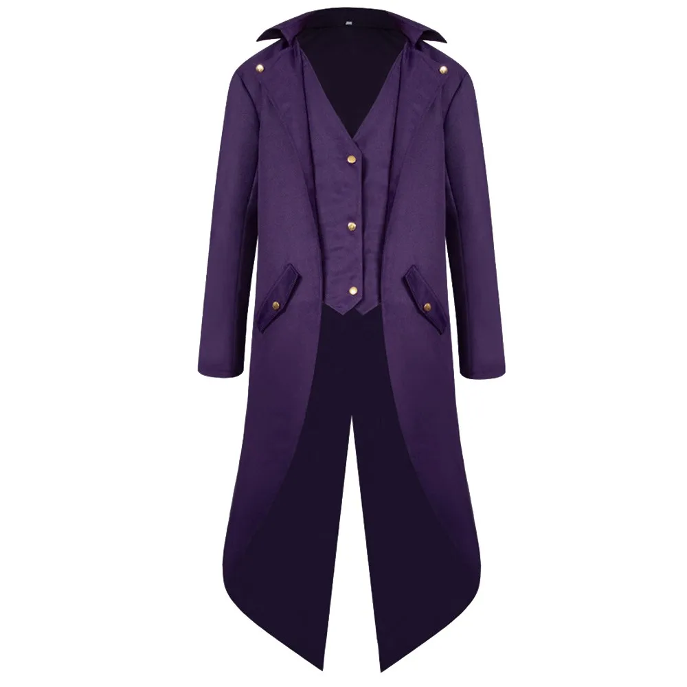 Модный мужской пиджак-фрак, готический стиль, вечерние платья, одноцветные, на пуговицах, мужской смокинг, костюм, верхняя одежда - Цвет: Purple