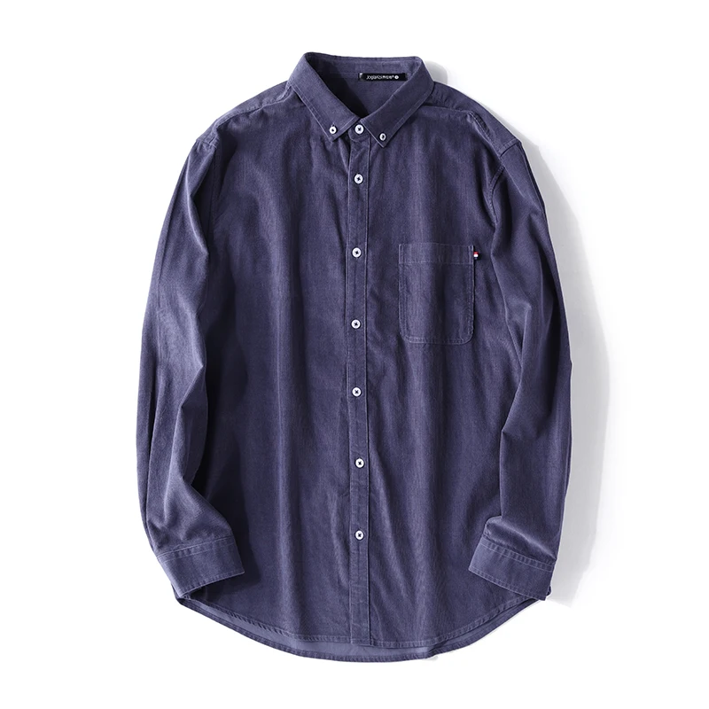 

Large Size Men's Solid Color Casual Corduroy Basic Long-sleeved Shirt