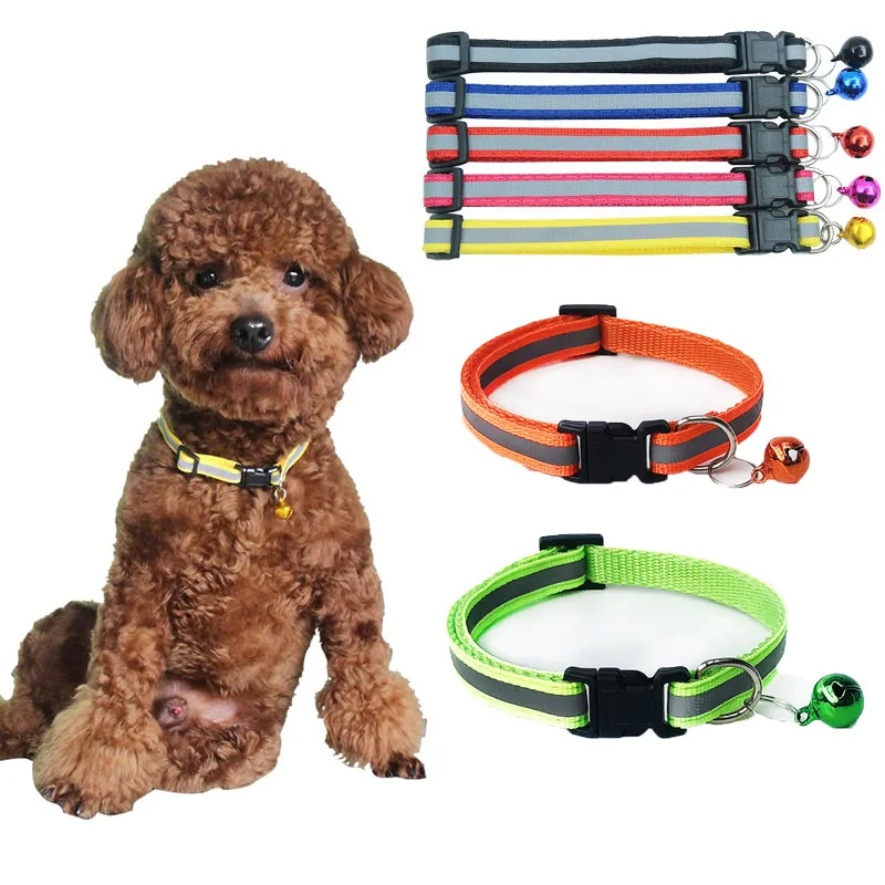 

Reflective Puppy Collars Adjustable Nylon Dog Pet Collars With Bells Necklace Collar Breakaway Safety Whelping Litter Collars