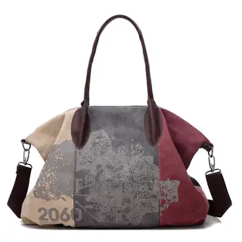 

Women Retro Graffiti Patchwork Canvas Shoulder Bags Casual Totes Travel Handbag