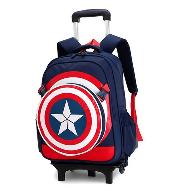 Bolsos escolares con ruedas niños Capitán América niñas niños dibujos animados mochilas escolares 3D equipaje de viaje maleta enrollable para niños _ - AliExpress
