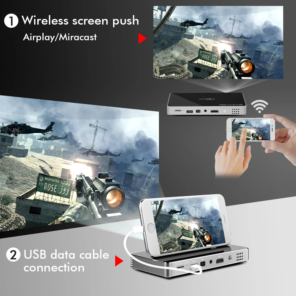 BYINTEK UFO MD322 Portable 1080P Wireless screen push Smart Home Theater Pocket Android 7.1.2 OS Wifi mini LED DLP projector