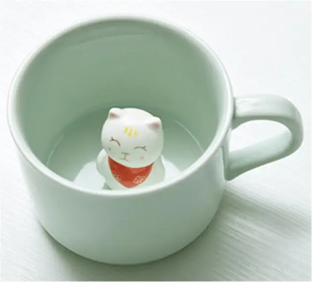 Креативный 230 мл 3D kawaii мультфильм животных Керамическая молочная чашка Милая панда кофейная кружка подарок на день рождения - Цвет: Luky Cat