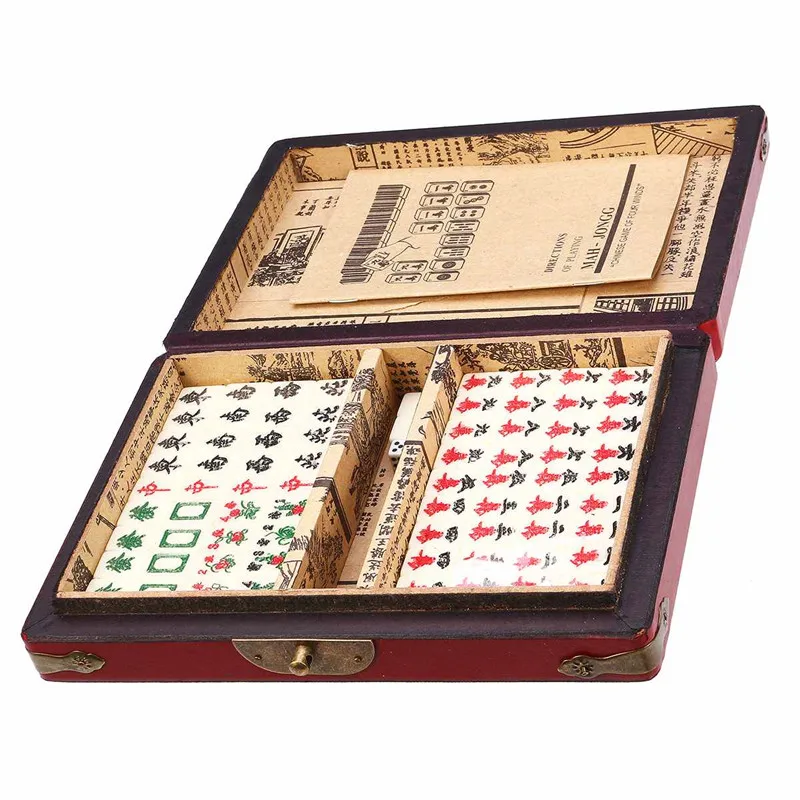 

144 Mah-Jong Set Funny Chinese Traditional Mahjong Card Games Stress Relief Toys Portable with Box for Party Family