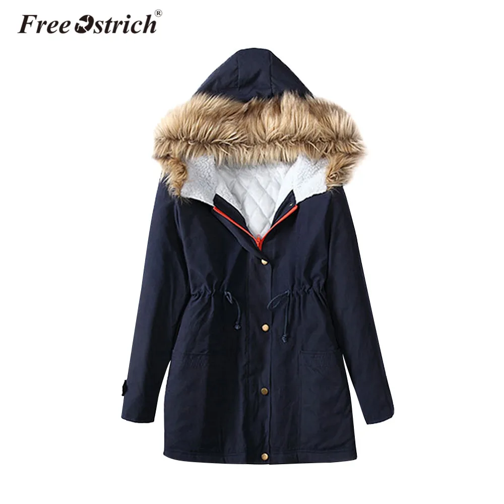 

Free Ostrich Parkas Women Winter Warm Pockets Coat Thick Jacket Wide-Waisted Fur Hooded Slim Long Sleeve Oversized Coat A0235