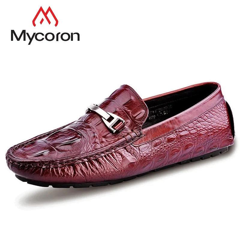 

MYCORON Luxury Product Slip On Casual Shoes Crocodile Skin Leather Shoes Men Boots Male Genuine Leather Calzado Hombre