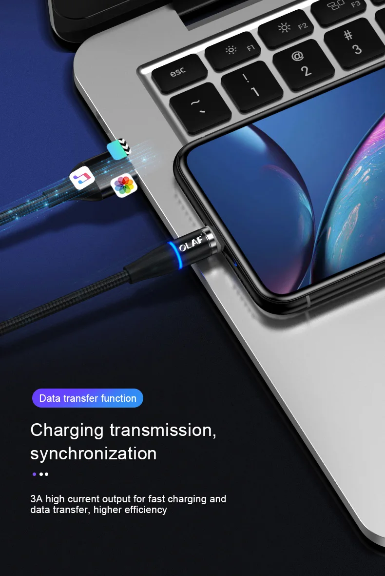 Олаф 3A Магнитный USB кабель передачи данных для быстрой зарядки для iPhone Xs X 8 7 магнитное зарядное устройство Micro usb type C кабель для samsung S10