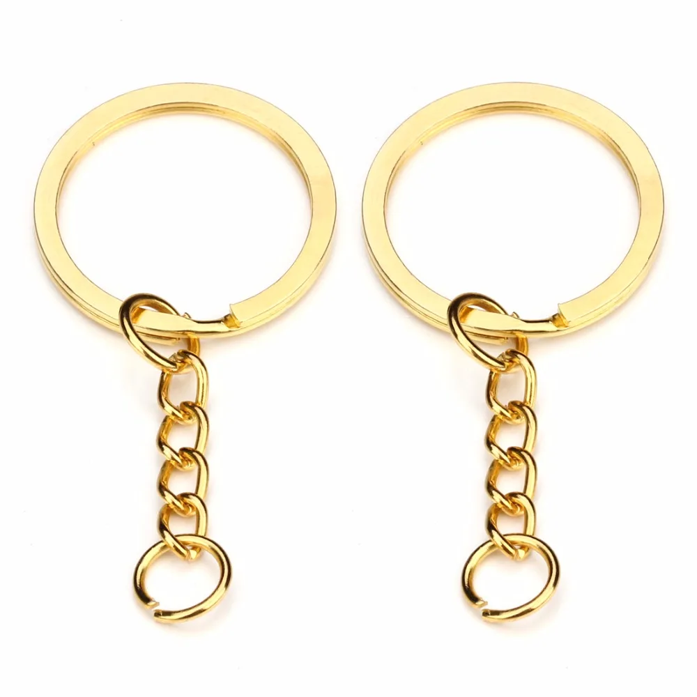 

28mm Silver Gold Ancient Blue Color Keyring Keychain Split Ring with Short Chain Key Rings Women Men DIY Key Chains Accessories