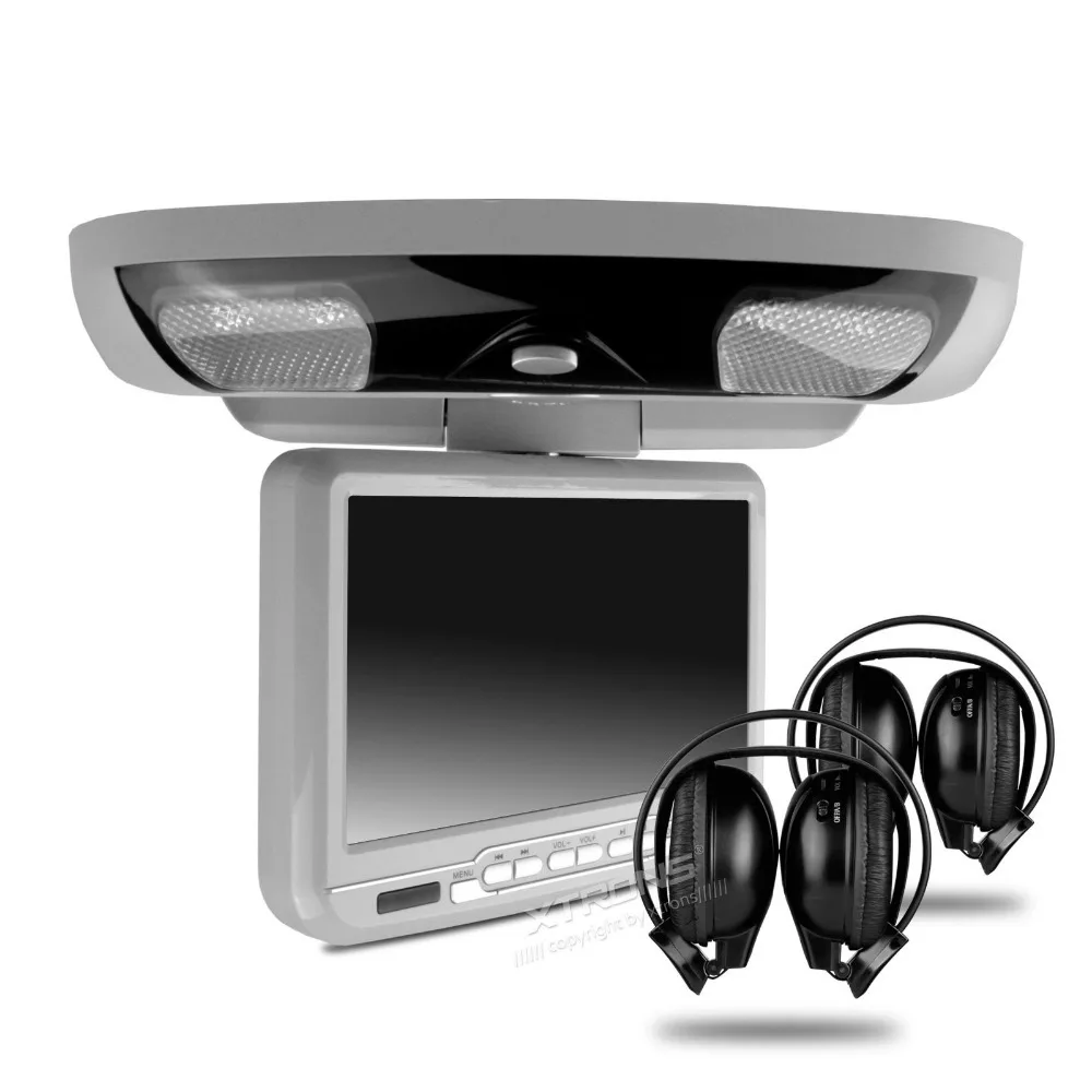 Discount 9 Inch Car Roof Monitor DVD Flip Down Car DVD with 2 IR Headphones IR/ FM Transmitter Grey Color (Black & Beige Optional) 1