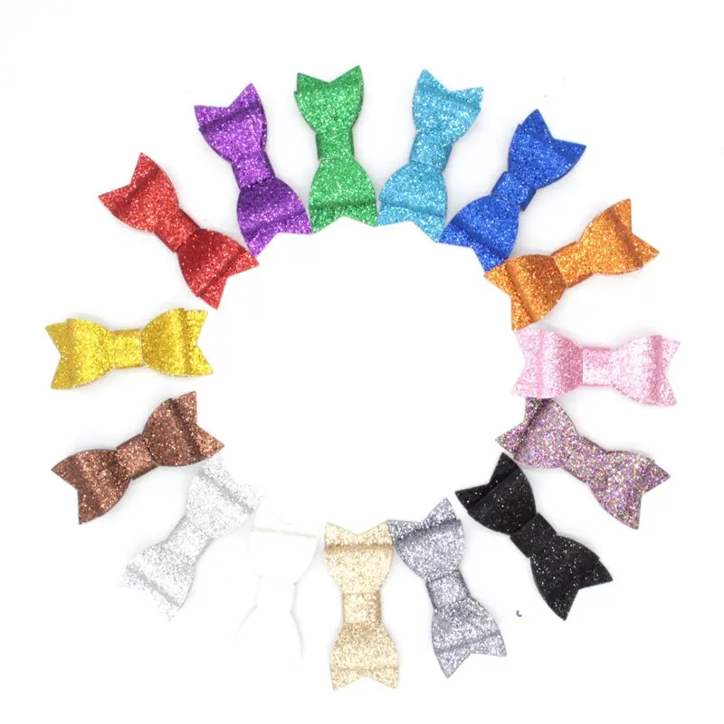 

10pcs/lot 15 Colors Chic Kids 3" Glitter Leather Hair Bow With/Without Clips Glitter Felt Hair Flower Bowknot Hair Accessory