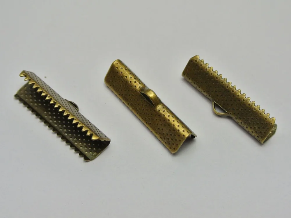 

50 Textured Bronze Tone Ribbon Necklace Cord End Caps Crimp Beads Tips 25X8mm