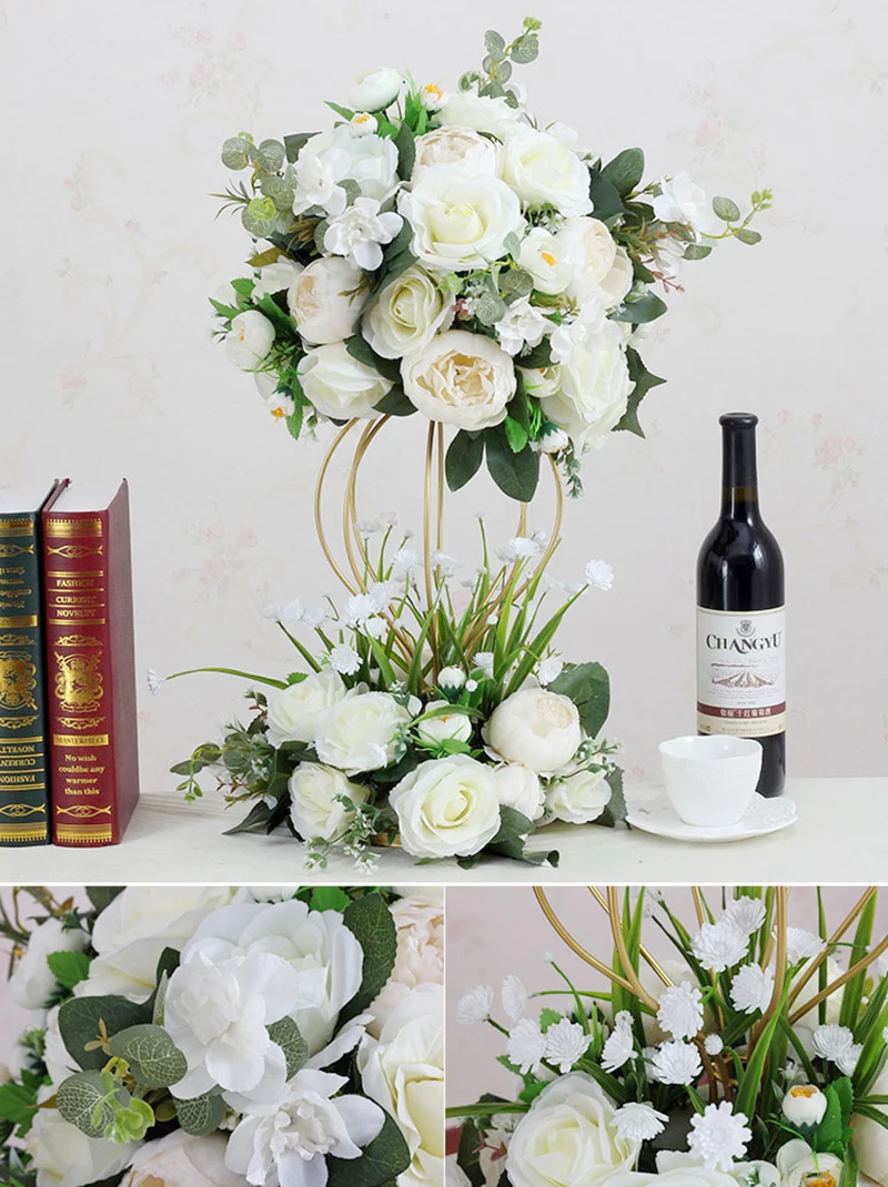 JAROWN Artificial Flower Ball Flower Stand Set Silk Fake Flower Wedding Stage Decoration Flores Home Party Table Decorations (11)