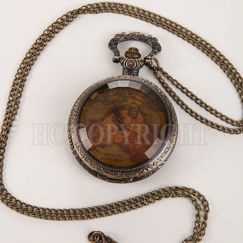 

Unisex Quartz Pocket Watch 1pc Vintage Watch Necklace Retro See Through Australian Map Shape Pendant Chain Analog Clock