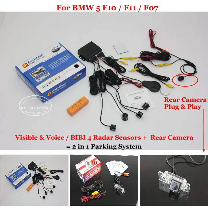 

Liislee For BMW 5 F10 / F11 / F07 - Car Parking Sensors + Rear View Back Up Camera = 2 in 1 Visual / BIBI Alarm Parking System