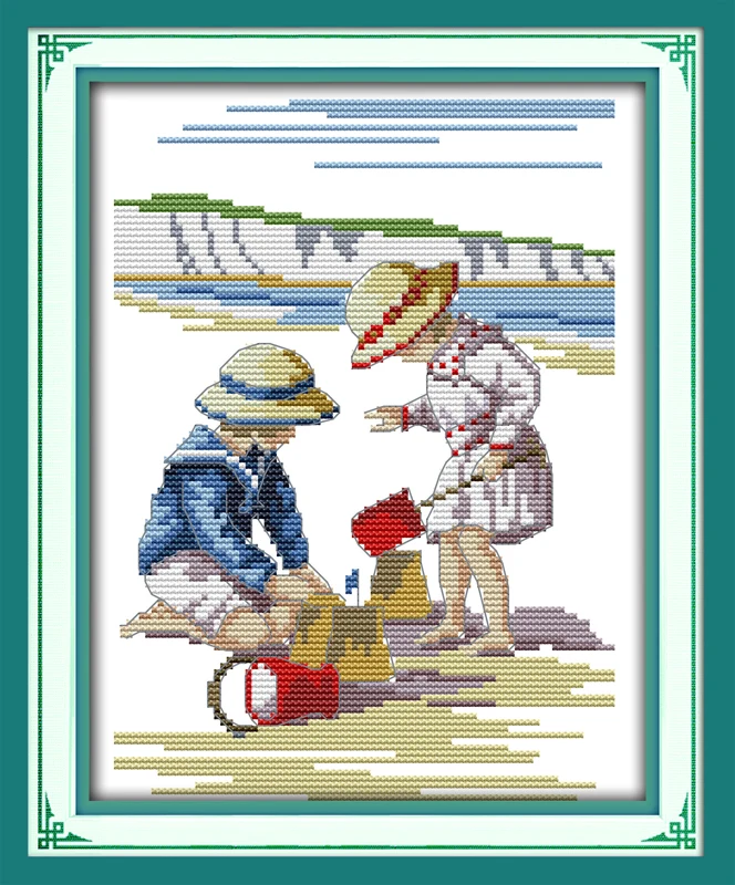 

Play in the seaside Counted 11CT Printed 14CT DMC Cross Stitch Set DIY Chinese Cotton Cross-stitch Kit Embroidery Needlework