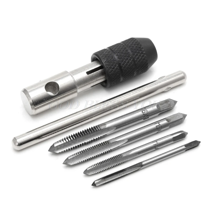 

5 Pcs T Type Hand Screw Thread Taps Drill Kit M3 M4 M5 M6 Set w/Wrench