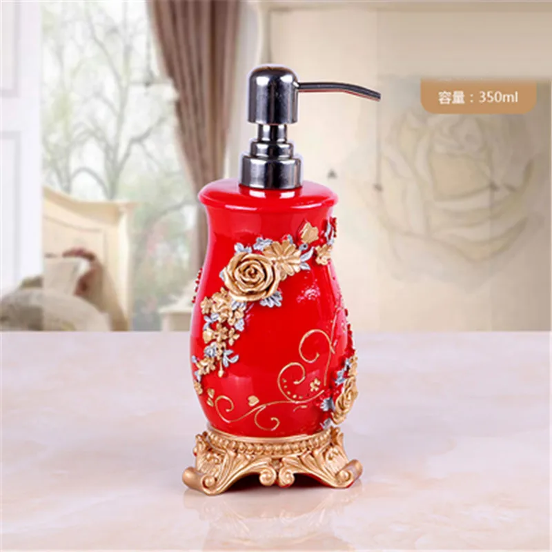 Red Rose Flower Bathroom Resin Hand Pump Liquid Soap Dispenser Red Rose Flower Bathroom Resin Hand Pump Liquid Soap Dispenser Kitchen Luxury Grain Continental Garden 350ml In Storage Bottles Jars