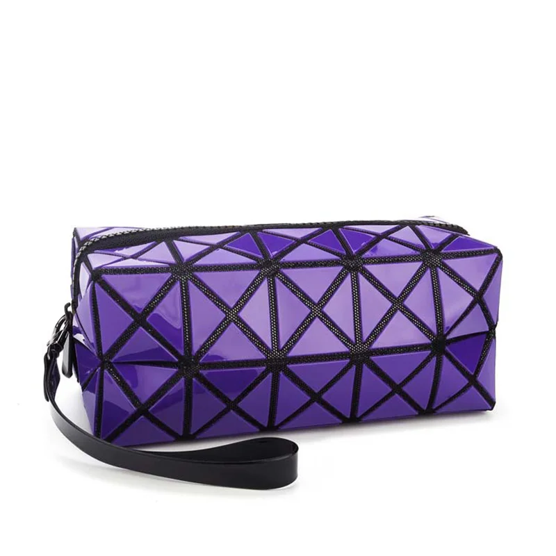 Fashion Portable Makeup Bag Folding Package PU Leather Makeup Bags Women Geometric Zipper Cosmetic Bag Mini Bolso Organizer Bags (11)