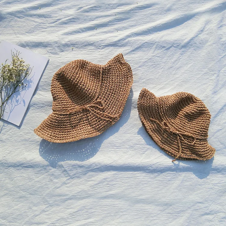 Chapéu do Bebê Chapéu de Palha Mãe e Filha Moda Praia Chapéus Crianças Meninas Arco Bebê Sun Cap Casquette Enfant Menina Cocar 2-8a 9 Cheap Chapéus e bonés
