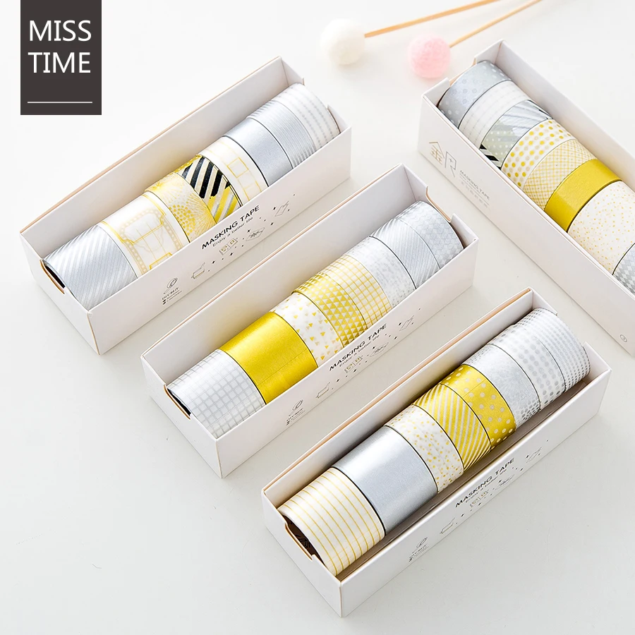 

8 PCS(6+2) Gold Silver Paper masking tape set Decorative Adhesive Diary book Album frame Stickers scrapbooking washi tape 4009