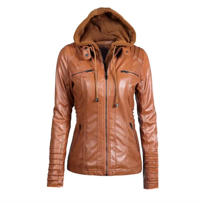 women's faux leather jacket with hood