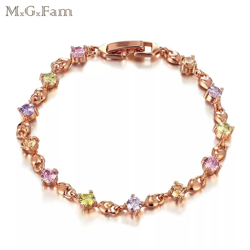 

MGFam (20cm*4mm) Rose Gold Color Bracelet Jewelry For Women Heart AAA+ Cubic Zircon Original Designs Allergy Free