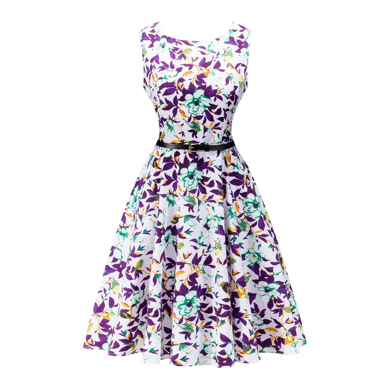Kostlish 2017 New Summer Dress Women Floral Print Audrey Hepburn 50s 60s A-Line Vintage Dress Sleeveless Party Dresses Plus Size (91)