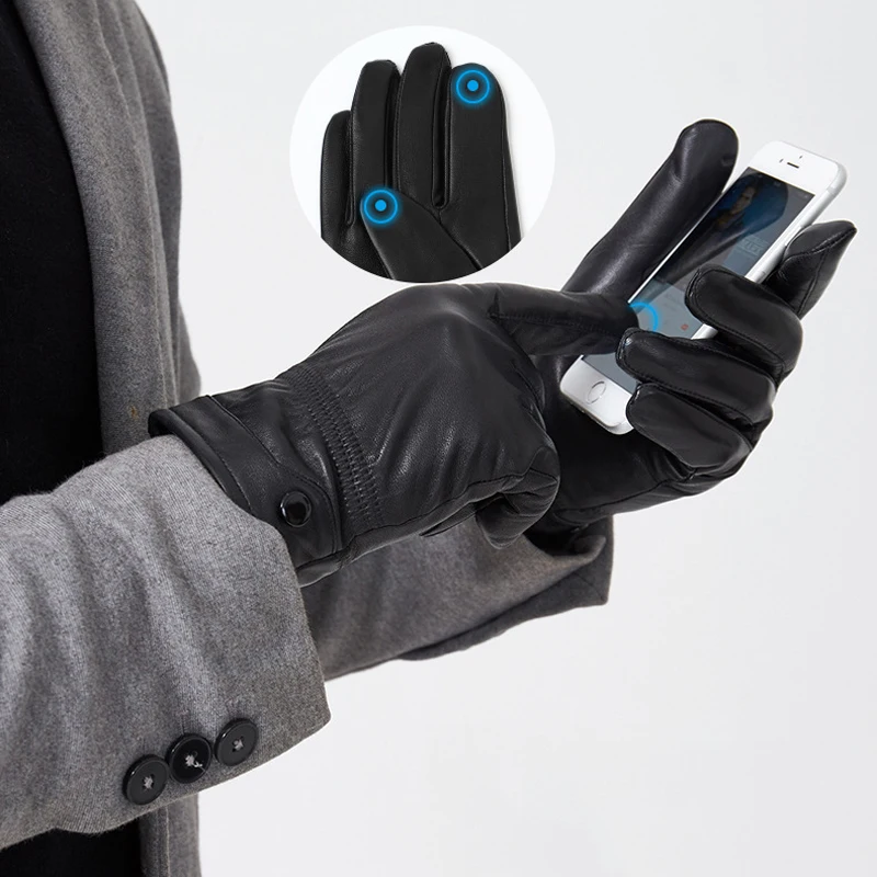 Wholesale Men's 2018 Genuine Leather Gloves Real Sheepskin Black Touch