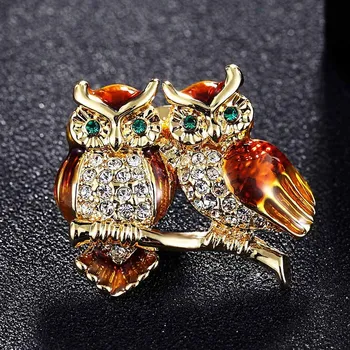 

Fashion Men's brooches jewelry cute two owl brooch pin small cartoon birds hijab pins and broaches best hats accessory