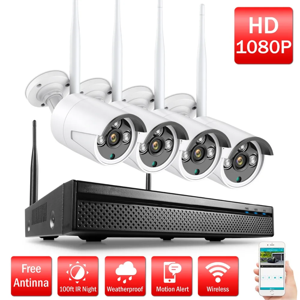 Просвет 1080 P беспроводной Wi Fi видеонаблюдения камера системы 4CH NVR 4 шт. 200 Вт
