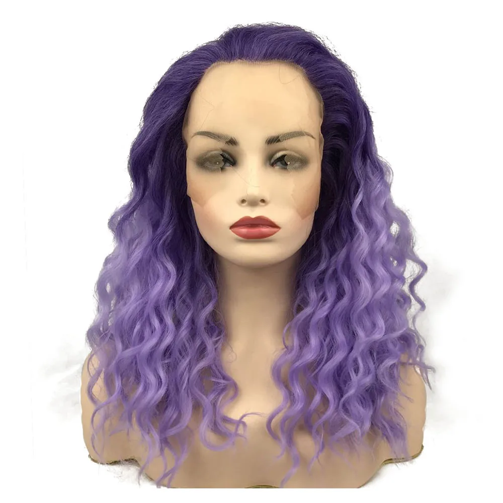 StrongBeauty Synthetic Lace Front Wig purple Ombre Hair Synthetic Long Curly wigs 20"in