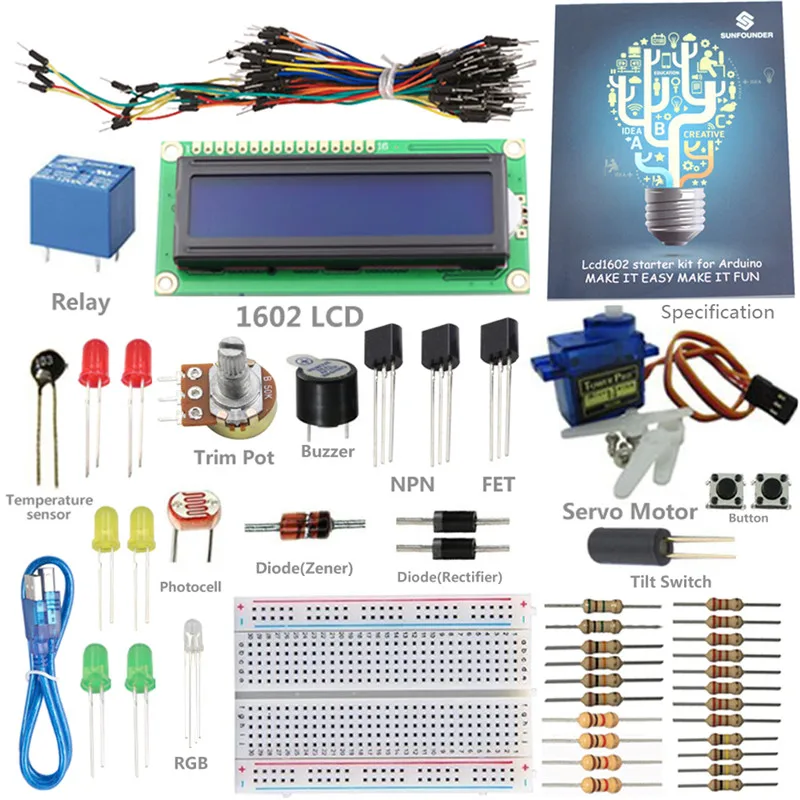 SunFounder 1602 LCD стартовый набор для Arduino UNO R3 Mega2560 Mega328 Nano с розничной посылка (без контроллера)