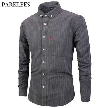 

Striped Button Down Dress Shirt Men Casual Square Collar Mens Formal Business Shirts With Pocket Long Sleeved Chemise Homme 4XL
