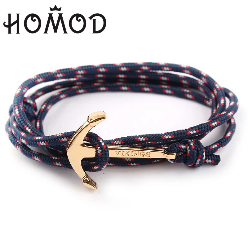 

HOMOD Vintage Charm Bracelets & Bangles For Men Women Hot Handmade Rope Bangle Gold Color Anchor Vikings Bracelet