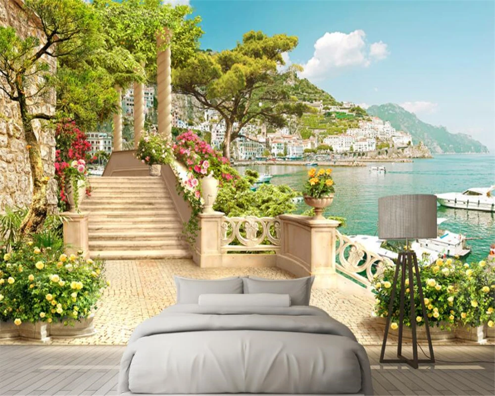 خلفية مخصصة حديقة شرفة درج Lake View 3d غرفة المعيشة غرفة نوم التلفزيون أريكة حائط الخلفية جدارية 3d خلفيات Beibehang